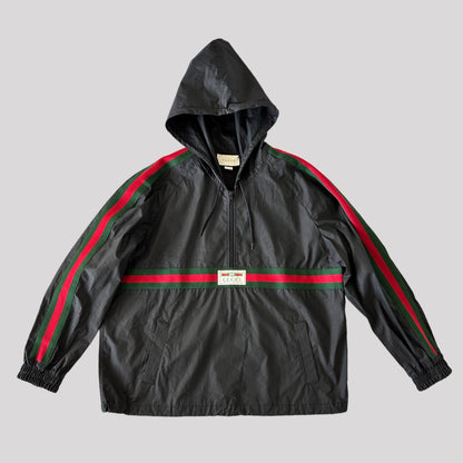 Gucci Black Web Stripe Hooded Windbreaker