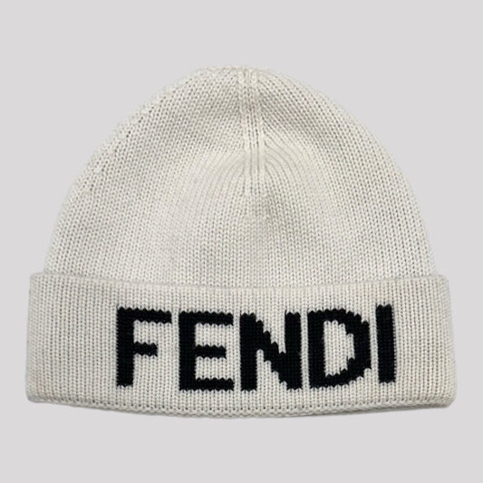 Fendi White Wool Beanie