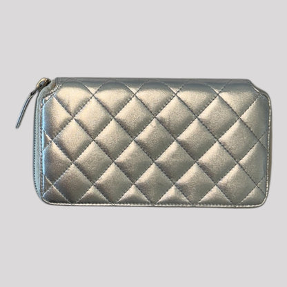 Chanel Silver Lambskin Bifold Long Wallet