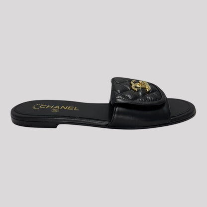 Chanel Interlocking Logo Quilted Leather Slides