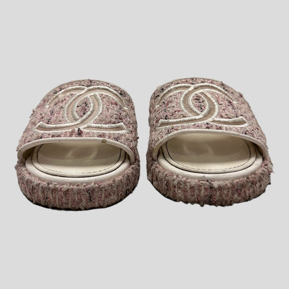 Chanel Pink Tweed Sandals