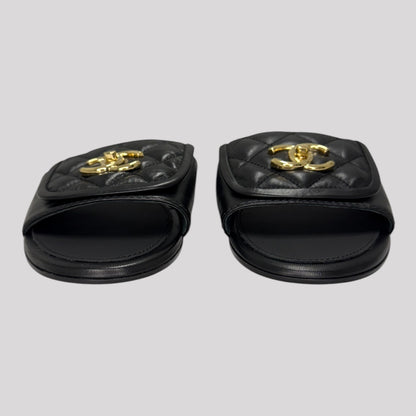 Chanel Interlocking Logo Quilted Leather Slides