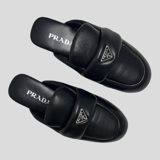 Prada Soft Padded Nappa Leather Sabots Sandals