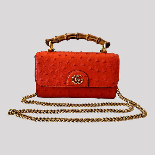 Gucci Diana Ostrich Handbag