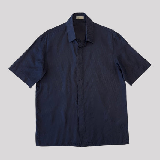 Dior Blue Oblique Silk Blend Button Up Shirt