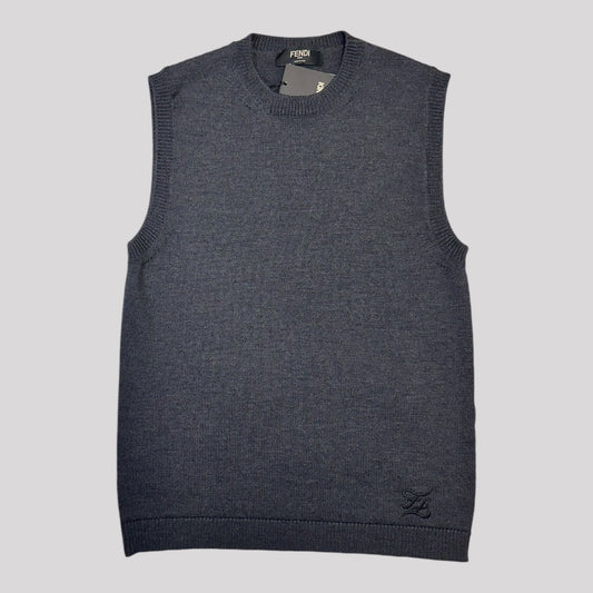 Fendi Wool Knit Embroidered Logo Crewneck Sweater Vest