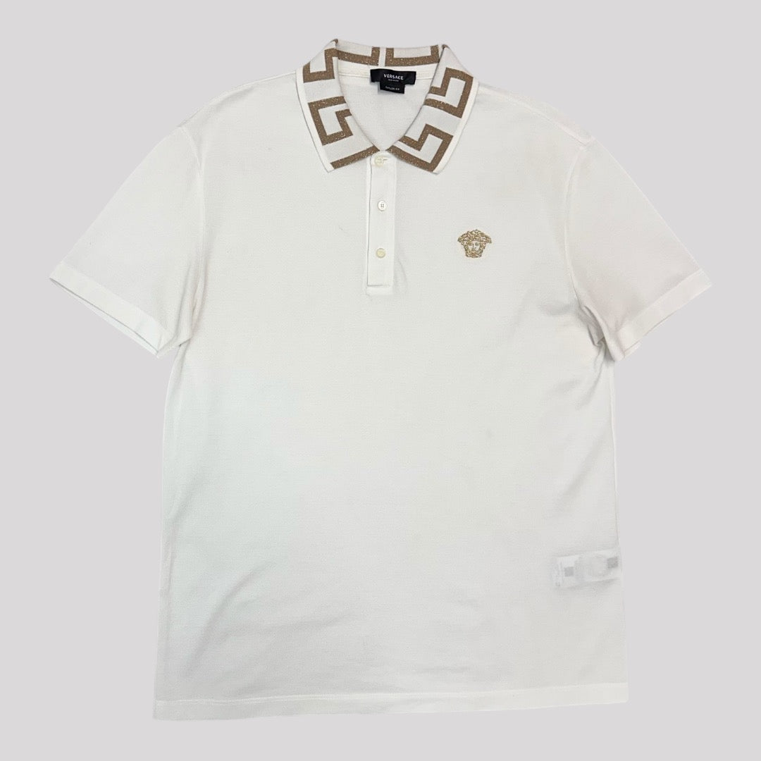 Versace Metallic Greca Collar Piqué Polo