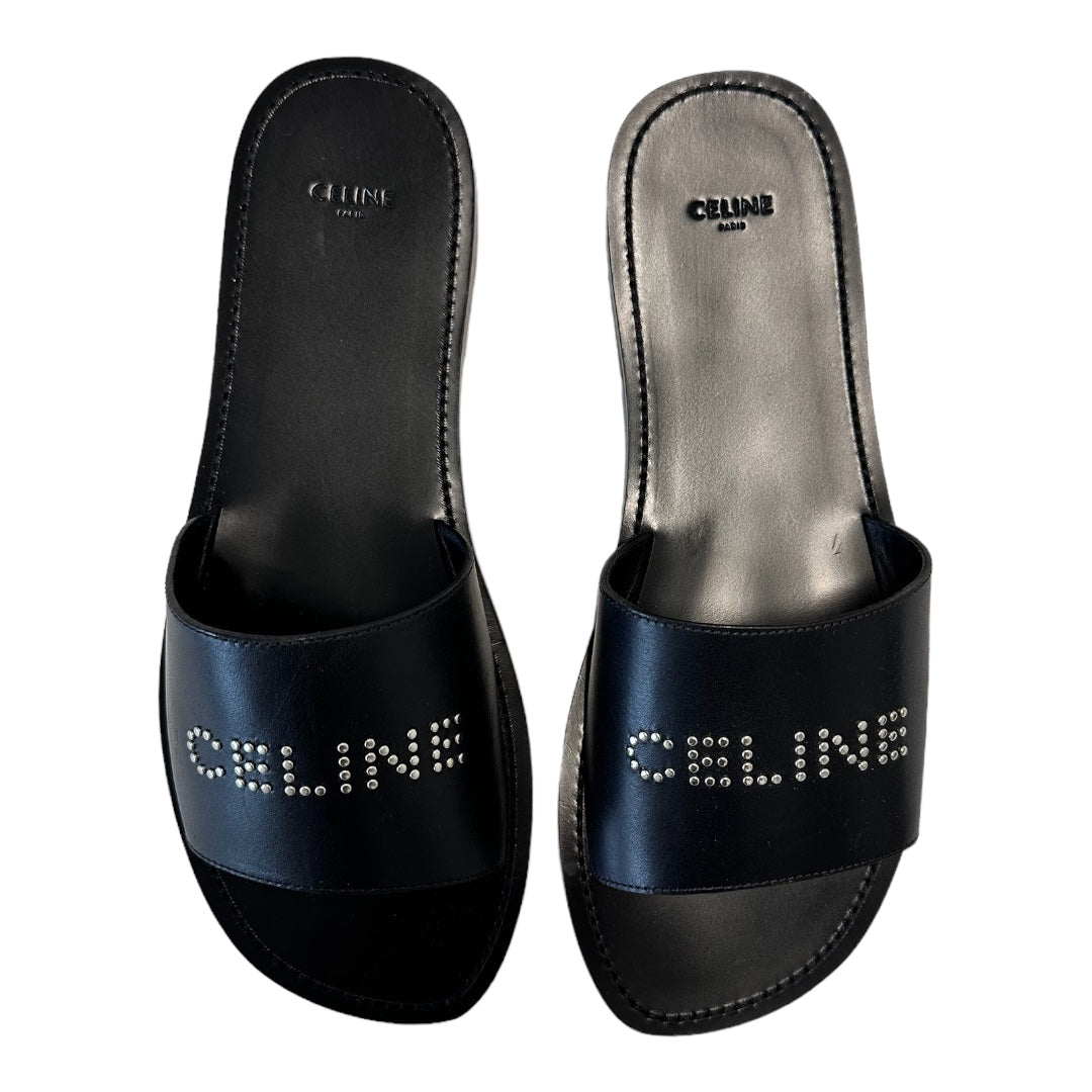 Celine Leather Studded Logo Sandals